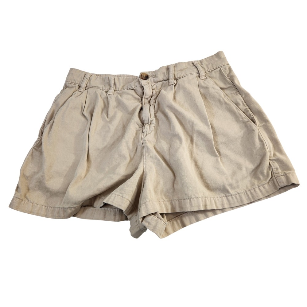 Free People Tan High Waisted Pleated Chino Short Shorts Womens Sz 8‎ Khaki Beige